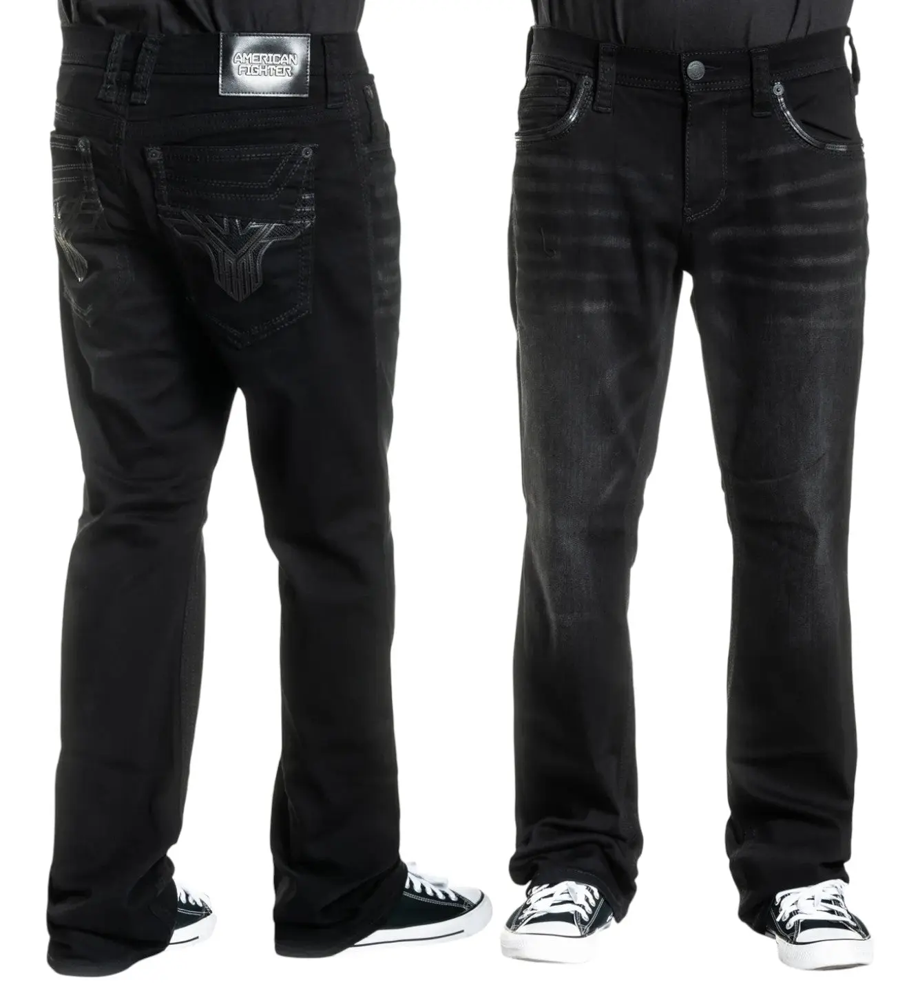 American Fighter Men's Mid Waist Bootcut Denim Pants - Heritage Trent Wash, 34" Inseam, New Arrival All Season Casual Menswear Bottoms, Bootcut Men's Jeans, Plain, Long, Cold Wash, Full Length