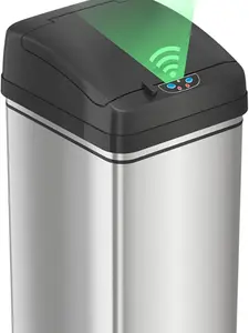 iTouchless 50 Liter / 13 Gallon Sensor Dog-Proof Kitchen Trash Can with Lid Lock and AbsorbX Odor Filter, Touchless Lid, Stainless Steel Garbage Recycling Bin for Kitchen, Home, Office, Business