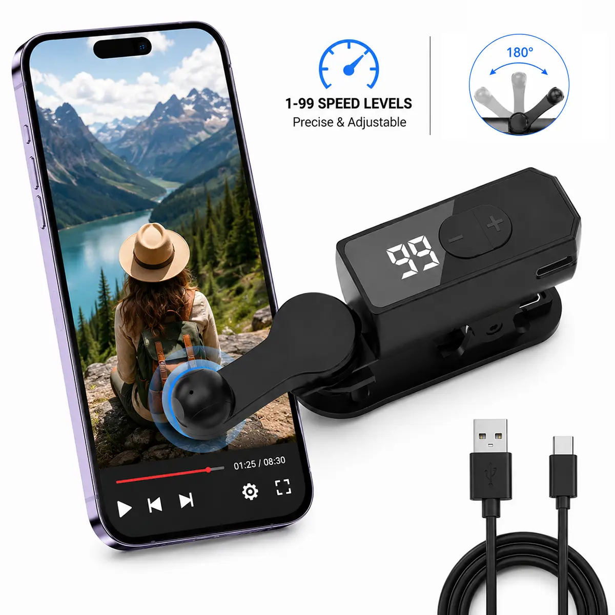 Auto Clicker for Phone, Adjustable Speed Screen Tapper, Hands-Free Automatic Screen Tapper with Physical Touch, USB Rechargeable, for Live Streaming, Mobile Gaming & Repetitive Screen Tasks