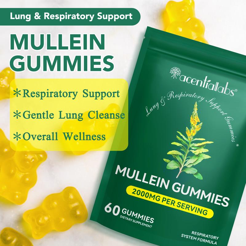 Acentiallabs Daily Respiratory Health Gummies | 2000mg Mullein Leaf herb Extract, Pear Flavor | Lung Health & Sinus Relief (30 Day Supply) mullein supplements Healthcare Fitness