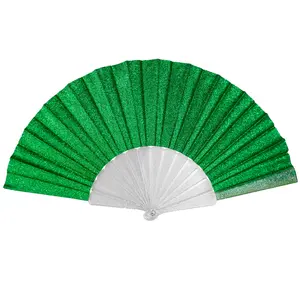 Flags Importer Glitter Green Small Hand Fan - Festival Fan with Real Glitter, Transparent Handle, Festival Fans