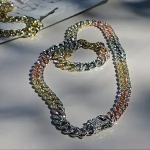 Tricolor Cuban chain Necklace & Bracelet