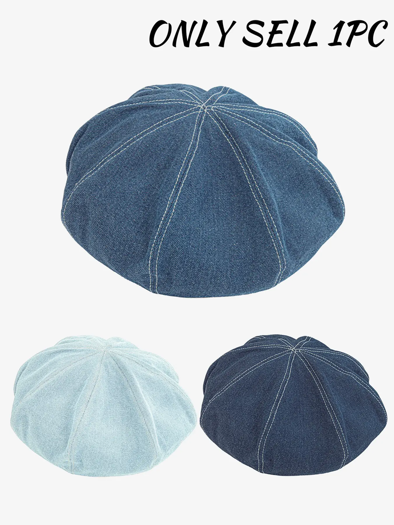 1PC ladies' vintage denim beret, a classic eight-piece denim beret, a painter's hat with a classic French style, suitable for daily commuting and street style outfits