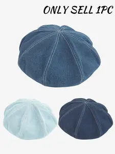 1PC ladies' vintage denim beret, a classic eight-piece denim beret, a painter's hat with a classic French style, suitable for daily commuting and street style outfits