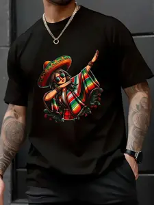 100% Cotton Cinco De Mayo Dabbing Mexican Women Funny Cinco De Mayo T-Shirt, Western Outfits Shirts Men's Graphic Tees Top