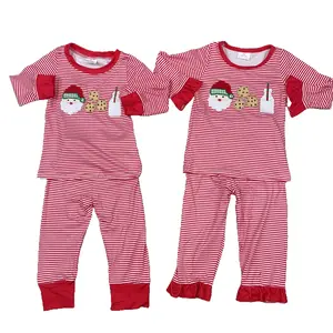 kids christmas pajamas set santa claus milk embroidery applique sleep wear matching girl christmas outfit