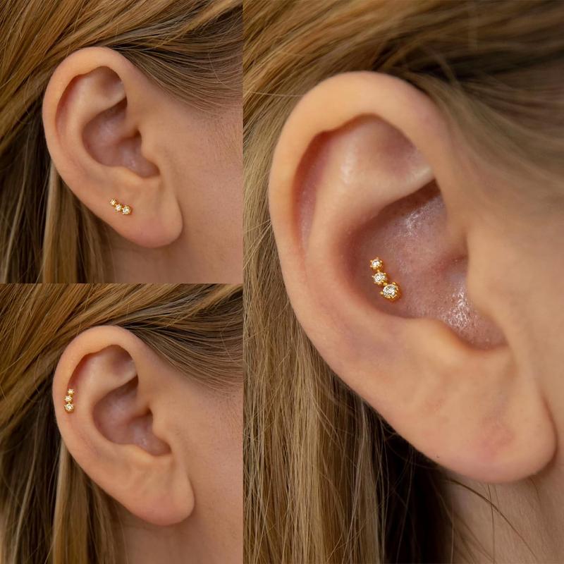 925 Sterling Silver Trio CZ Gold Screw Back Stud Earrings for Women/Girls, Sparkly CZ Stud Earrings for Helix Cartilage Tragus Earlobe Conch Piercing Jewelry 20 Gauge 925 Sterling Silver Trio CZ Gold Screw Back Stud Earrings for Women/Girls, Sparkly CZ Stud Earrings for Helix Cartilage Tragus Earlobe Conch Piercing Jewelry 20 Gauge