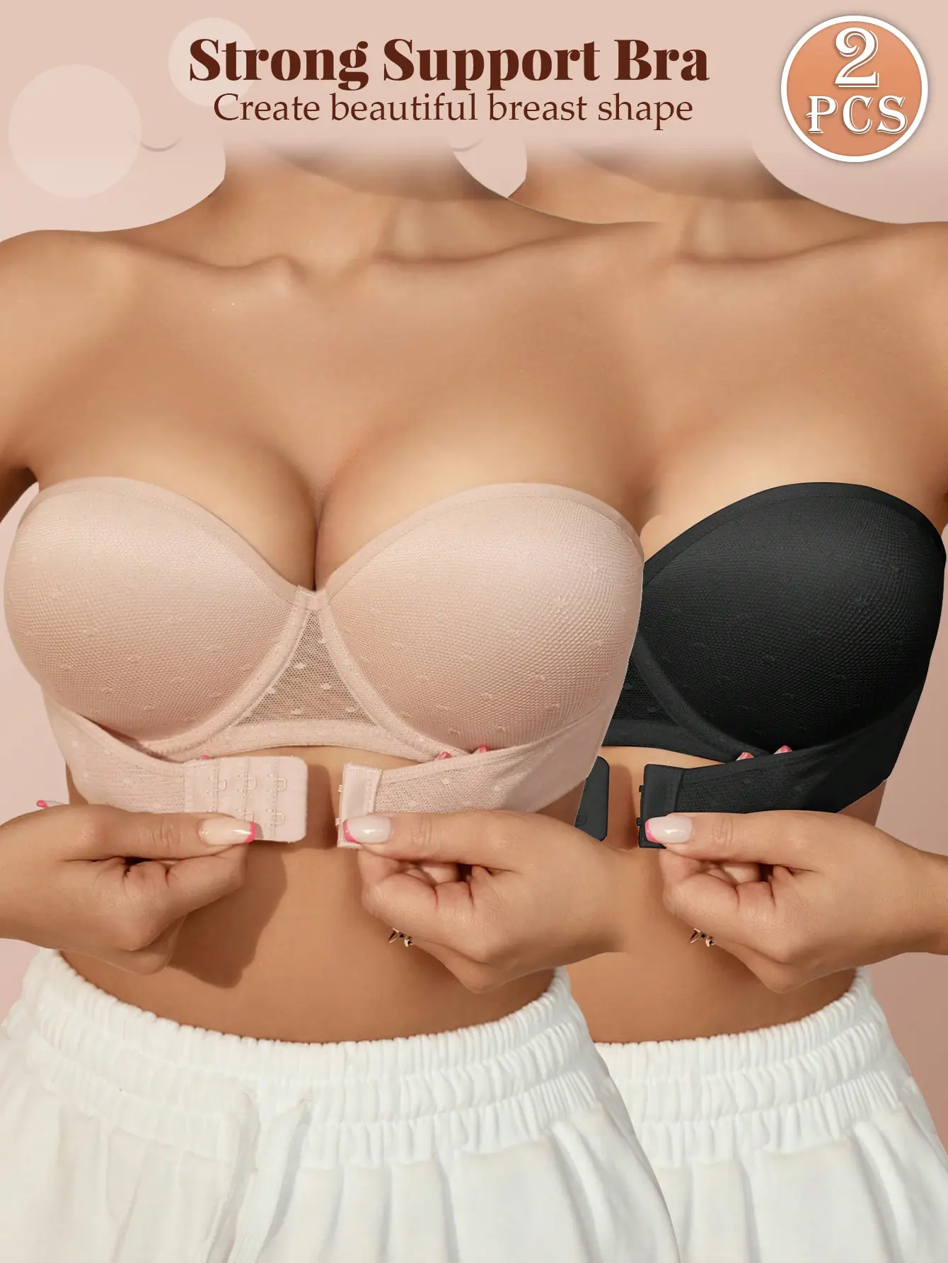 MIMILEMON Women's 2PCS Strapless Push-Up Underwire Bra - Basic, Minimalist Simple Design, Front Buckle Enhanced Lift, Back Buckle Secure Fit, Comfortable Solid Color Slim-Fit | Wedding, Everyday Occasions, Summer Outfits, SummerWins, DealsForYouDays