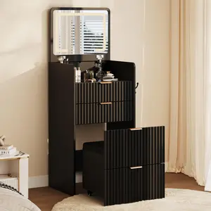 3 in 1 Vanity Desk with 3 Drawers and Rolling Stool Compact Vanity with Flip Top Mirror and Lights Modern Small Makeup Vanity Table with Charging Station for Bedroom