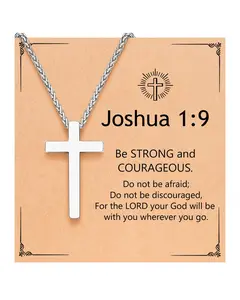 Cross Necklace for Men Boys, Christian Gifts Joshua 1:9 Stainless Steel Chain Necklace 18-20 Inch Christmas gifts