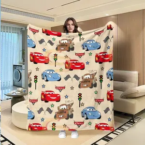Racing Car Cartoon Flannel Blanket, Daily Warmth Cover, Creative Digital Print, Valentine's Day Gift, Sofa Bed Throw, Multi-Purpose Outdoor Blanket
