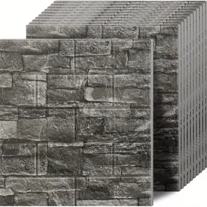 New 3D Wall Panels - Textured Faux Brick Design, Peel and Stick, XPE Foam, Polyvinyl Chloride Material, Black Grey Color, Perfect for Bedroom, Stairs, Kitchen Decoration, Easy Installation, Durable and Waterproo