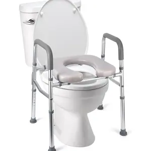 Toilet Seat Riser for Seniors with Handles, Padded Raised Toilet Seat, Adjustable Height, 350lb Capacity, Elevated Toilet Seat for Elderly & Handicap, Universal Fit