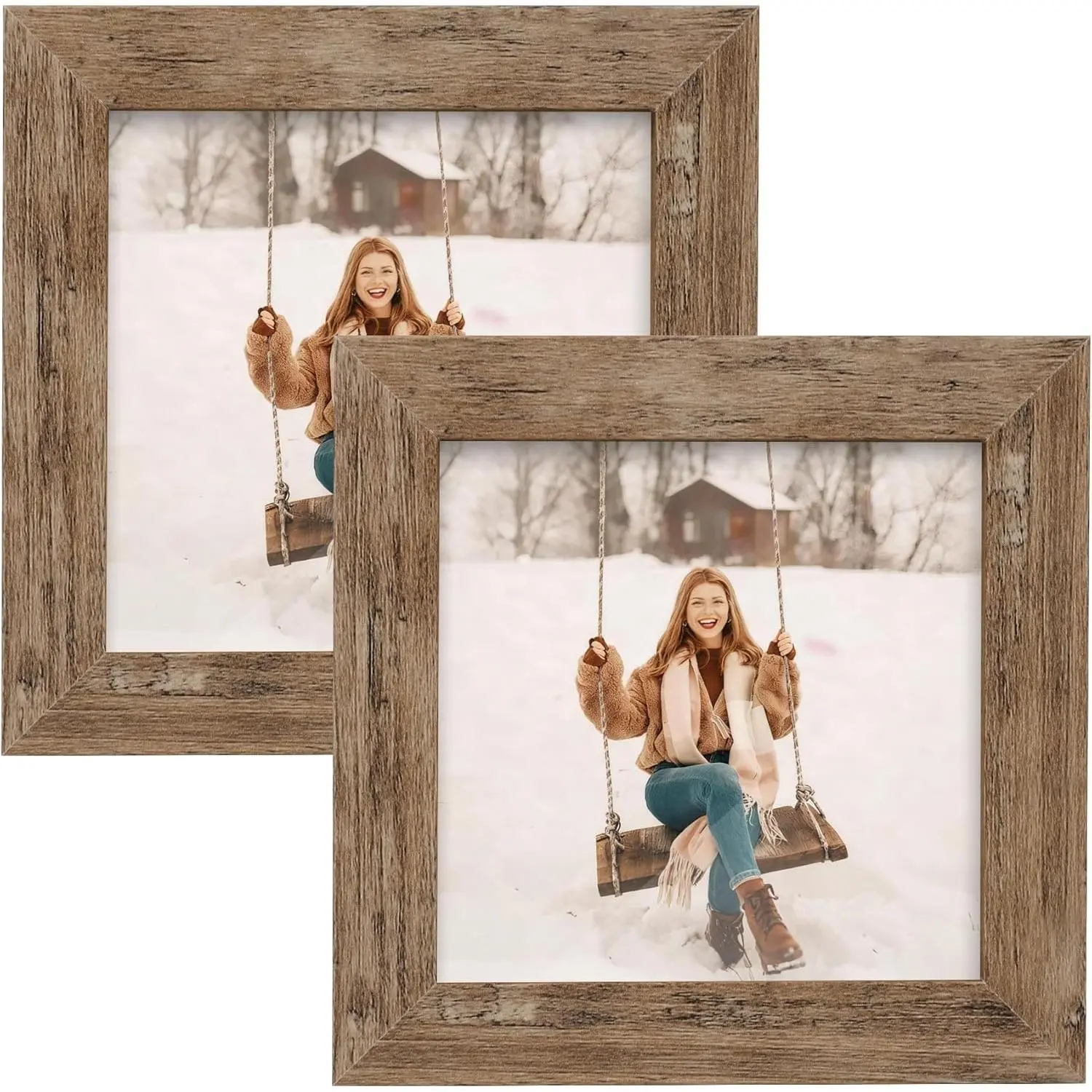 Rustic Wooden Square 4x4 Photo Frame Set of 2 - Decorative Home Decor Wood Frames for Gallery Wall Mounting or Tabletop Display, Wood Frame