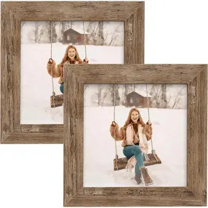 Picture Frames 4x4 Set of 2 Rustic Wood Grain Photo Frame for Gallery Wall Mounting or Tabletop Display