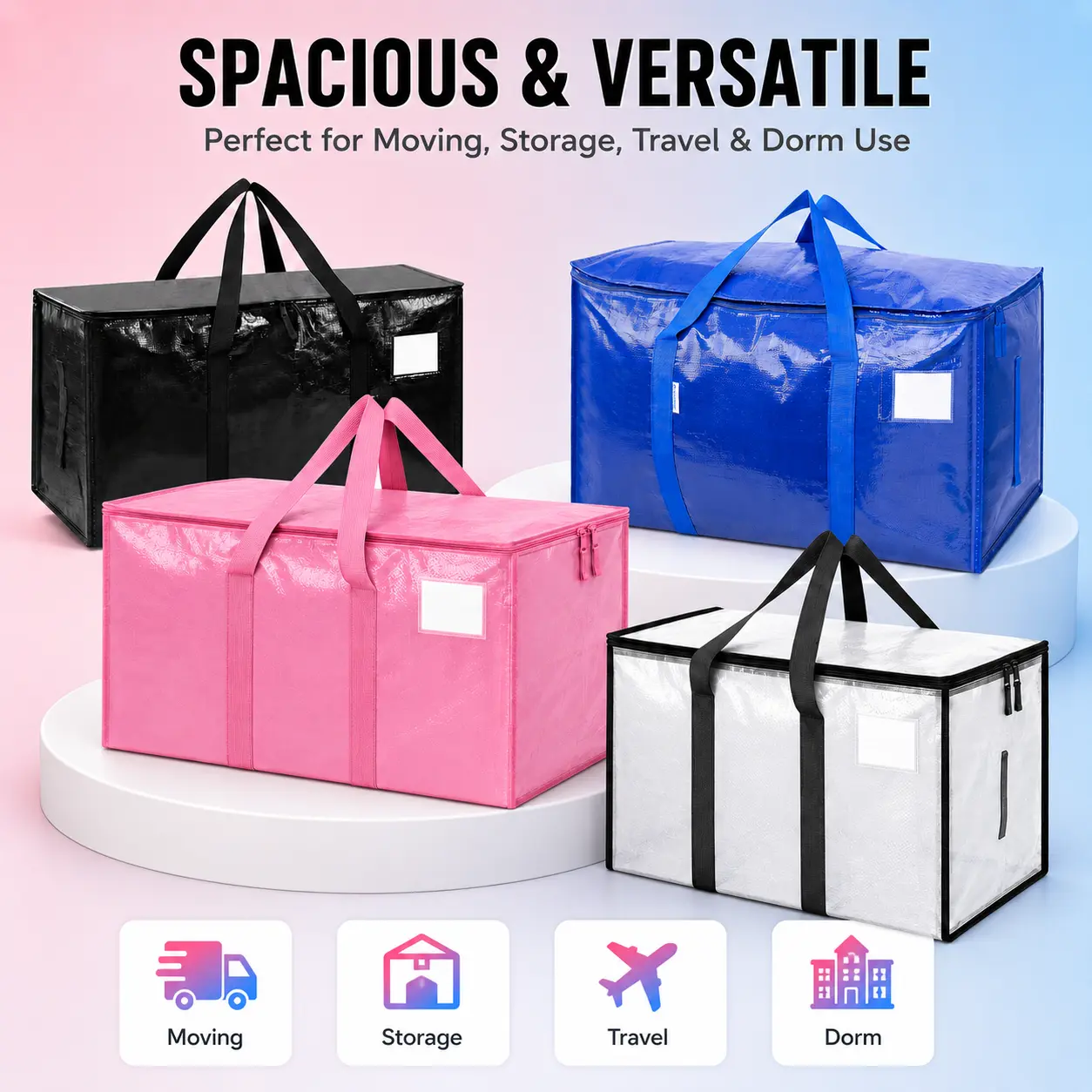 Extra Large Heavy Duty Multipurpose Storage Bag Set, Portable Water-Resistant Travel Storage Totes with Reinforced Handles, Zippers & Pockets for College Dorm Move-In (Sports & Outdoor Gym Bags)
