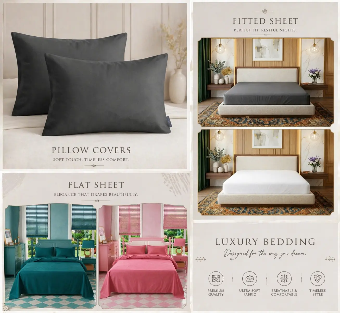Luxury 3 Piece Bed Sheet Set – Soft Breathable Flat Sheet, Deep Pocket Fitted Sheet & Pillow Cover Set, Premium Microfiber Bedding, Wrinkle Resistant, Hypoallergenic, Hotel Quality Bedding for Home Bedroom