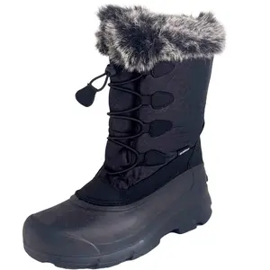 Women's Winter Boots Fur Top Insulated Bungee Snow Shoes, Black-8