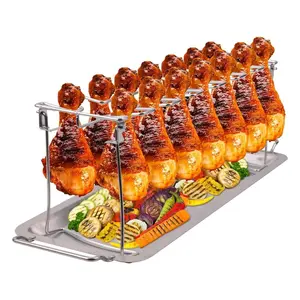 Stainless Steel Chicken Wing Grill Rack, 1 Piece Foldable Chicken Wing Grill Rack with Tray, Barbecue Grill, Kitchen Accessories