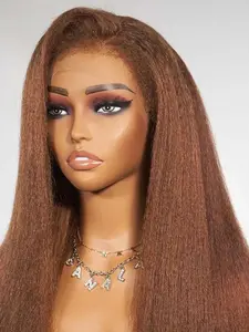 Soft No Glue Pre-Bound 30 Inch Long 180% Density Yaki Glueless Headband Wig, Full Lace High Temperature Resistant Hairpiece for All Seasons