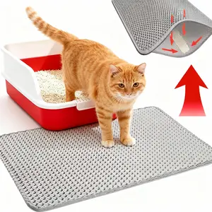 Grey Double Layer Cat Litter Mat | Waterproof Honeycomb, Non-Slip, Washable, Litter Scatter Control Pad for Cat Parents Keep Floors Clean
