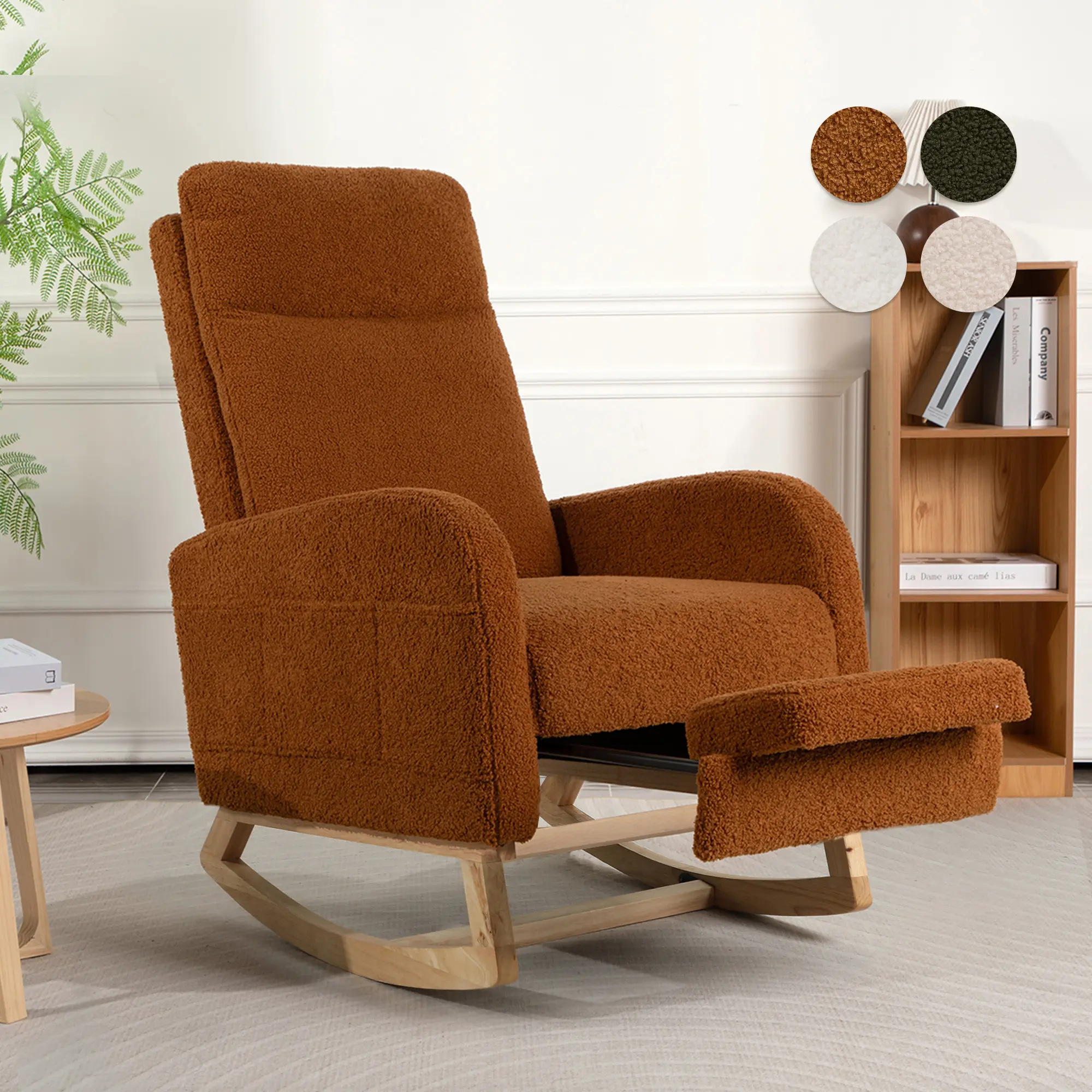 SOUTTEE 51''  Modern Rocking Chair Nursery, Comfy Glider Nursery Chair with Foot Rest, Upholstered Rocker with Pocket, Living Room, Bedroom, Lounge Room Solid Wood Armchair Ergonomically Adjustable Seat, Footrest Chair, Modern Accent Chair