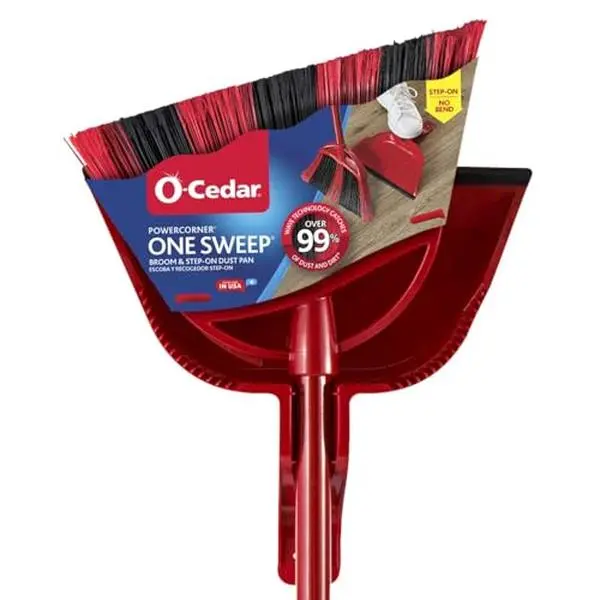 O-Cedar 1 Sweep Broom & Step-On Dustpan Set - Patented Wave Bristles Remove Over 99% of Dirt in 1 Pass, Lightweight, Quiet for Pet-Friendly Home Cleaning