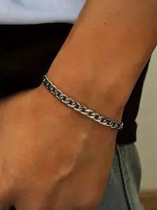 Men's Stainless Steel Cuban Chain Bracelet, Casual Street Party Jewelry, Unique Patchwork Design, All Seasons Accessory