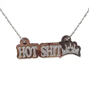 Custom Princess Crown Name Necklace – Personalized Glitter Nameplate Necklace for Girls & Women, Custom Bling Jewelry Gift, Sparkly Name Chain, Birthday or Holiday Gift