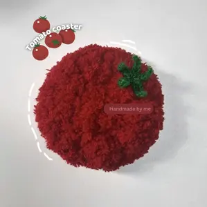 Handmade Fluffy Tomato Crochet Coaster Cute Desk & Coffee Table Decor