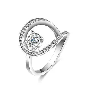 0.5 Carat Moissanite Eternity Engagement Ring for Women Unique Design 925 Sterling Silvery Plated 18K White Golden Ladies Ring Jewelry
