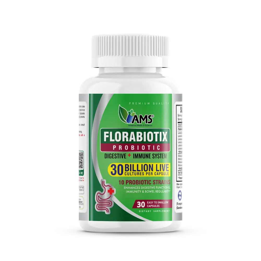 America Medic & Science Florabiotix Probiotic 30 Capsules - 30 & 50 Billion CFUs for Daily Maintenance - 10 Clinically Studied Strains - Gluten-Free & Shelf-Stable - Digestive & Gut Health Support