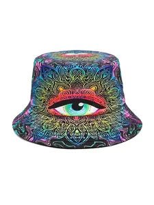 Punk hippie fisherman hat, double-sided wear, foldable basin hat, bright bucket hat, unisex outdoor sports and casual fashionable sun hat, suitable for holiday parties and adventures