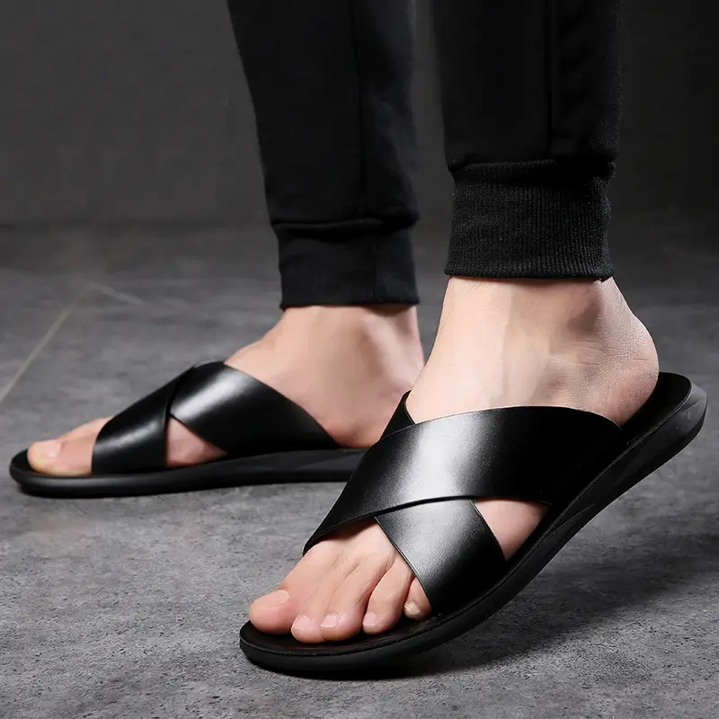 Men's Comfort Strapy Sandal - Rubber Peep Toe Slip-On Outdoor Slipper, Casual Sport Footwear
