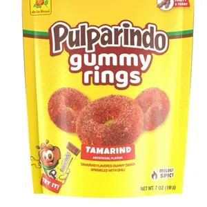 Pulparindo Gummy Rings Tamarindo Flavor Mildly Spicy 7 oz Candy Sprinkled with Chili