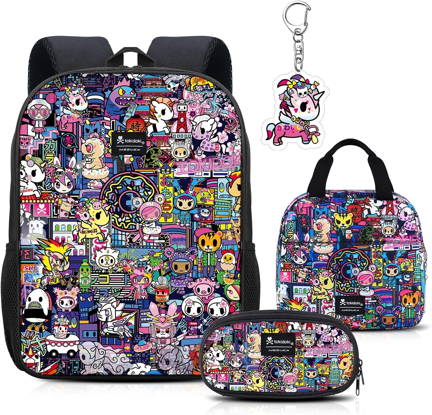 Tokidoki Backpack Set with Lunch Bag Pencil Case Unicorno Keychain Travel Laptop Bag Casual Daypacks for Women