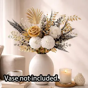 French Luxury Gold Artificial Flower Arrangement, Elegant Rose Bouquet, Nordic Fresh Style Living Room Table Decor, High Aesthetic Home Decoration, Decorative Fake Flower