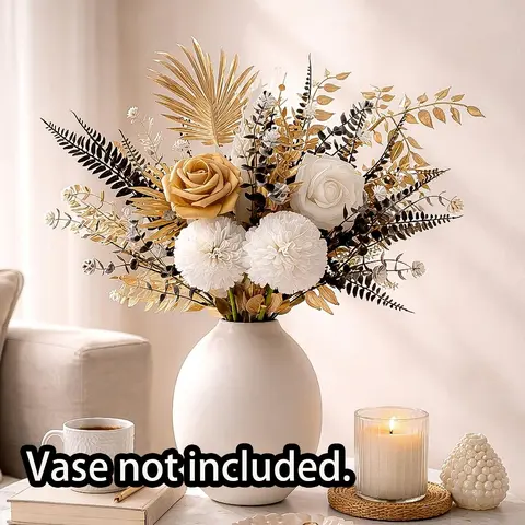 French Luxury Gold Artificial Flower Arrangement, Elegant Rose Bouquet, Nordic Fresh Style Living Room Table Decor, High Aesthetic Home Decoration, Decorative Fake Flower, Faux Flower Decoration, Floral Decoration, Artificial Flower Decorations