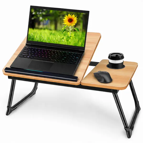 Portable Laptop Desk for Bed Couch Sofa, 5-Level Adjustable Lap Tray Table with Cup Holder, Foldable Laptop Stand for Adults, Bed Desk for Working, Writing, Reading, Eating, Gaming and Studying