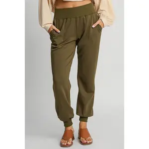 Umgee Full Size High Rise Elastic Waist Knit Joggers with Pockets Plus Size