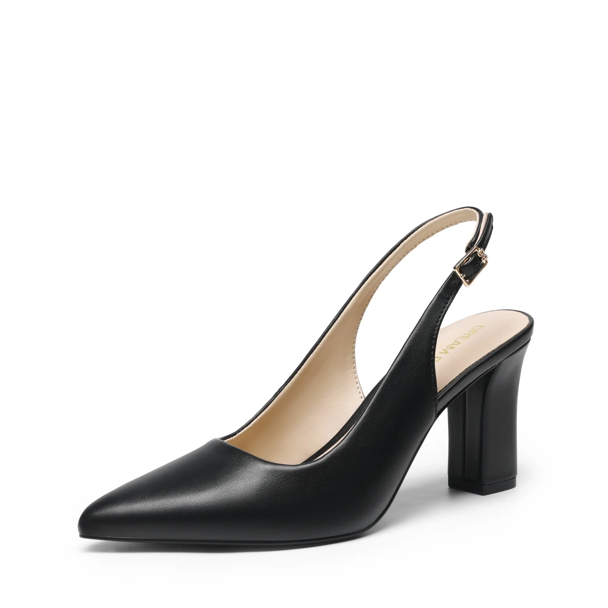 DREAM PAIRS Women's Slingback Thick-Heel Pointed Closed-Toe Pumps - Comfortable Footwear for Work, Business Office Wear, Heels for Women