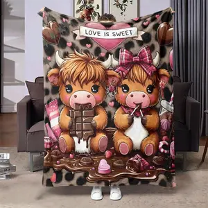 Soft Cozy Cute Highland Cattle Pattern Blanket, 1 Count Soft Comfortable Throw Blanket, Warm Napping Blanket For Home Office Travel CampingValentine's Day Gift, Gift For Man & Women, New Year's Gift