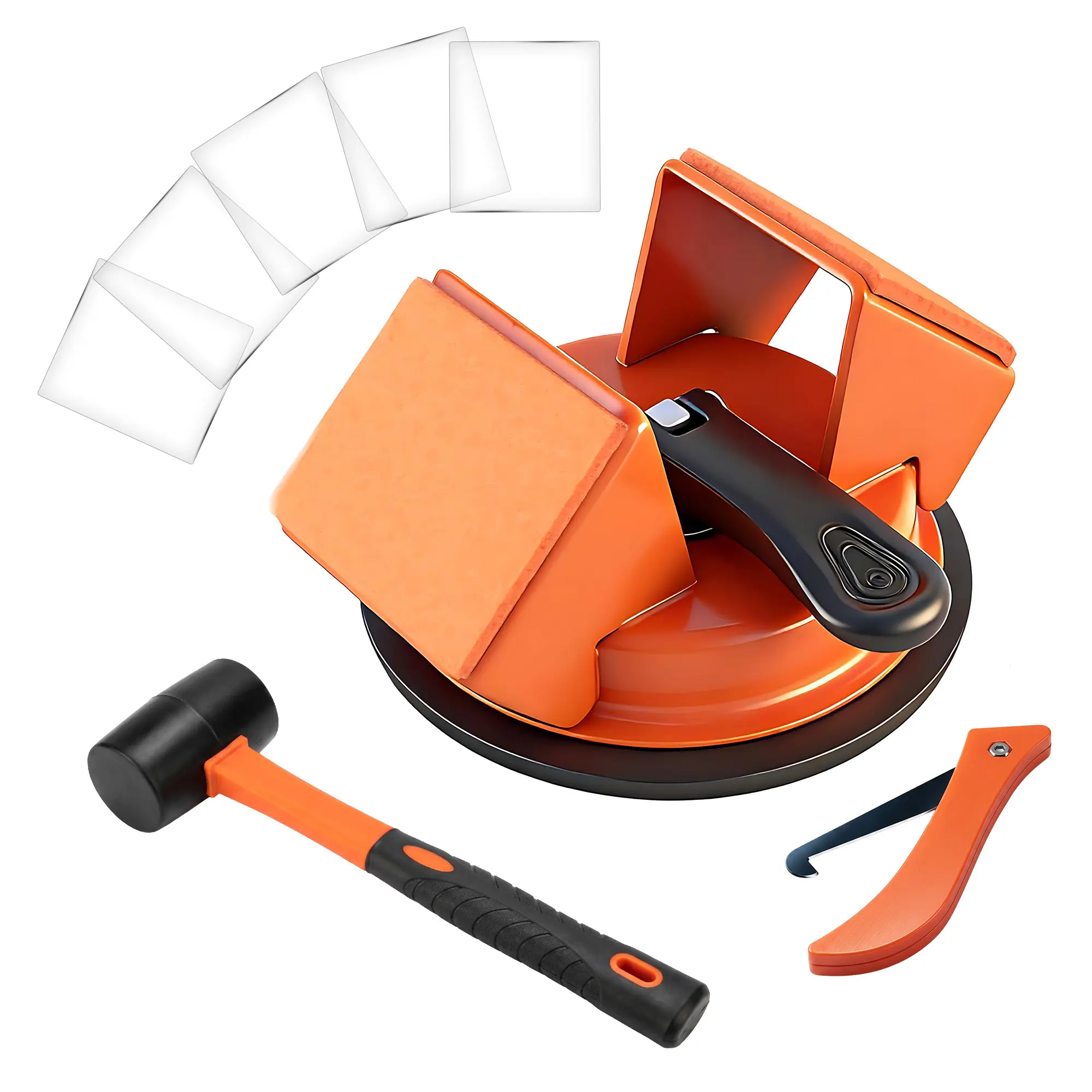 Upgraded Wood Floor Gap Repair Tool with 45-Degree Double-Sided Striking Surface, 12cm/4.7in Industrial-Grade 220 lbs Suction Cup, Kit Includes Rubber Mallet, 1x Scraper, 5 High-Adhesion Pads, 100% Floor Protection & Quiet Work sohochic