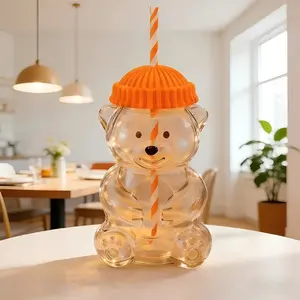 Cute Bear Glass Cup, 20oz Capacity, Includes Straw and Lid, Daily Drinking Mug, Perfect New Year and Valentine's Day Gift, Reusable