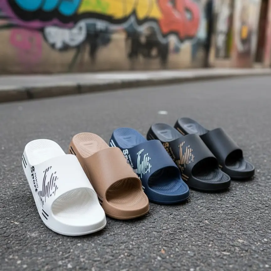 Men's Black Casual Slides with Herringbone Graphic, Stylish Soft Non-Slip Footwear for Indoor & Outdoor Wear, Moves From Home To Patio With Ease