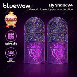 BlueWow Fly SharkKing V4 Galactic Purple Superconducting Fiber Mobile Gaming Finger Sleeves 0.3mm Ultra Soft High Sensitivity Sweat Proof Pack of 20