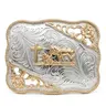 High Quality Fashionable Decorated Western Praying Cowboy Belt Buckle - 2-Tone Gold & Silver, 3D Horse & Christian Cross, Floral Engraved Rodeo, Classic Rope Edge, Fits 1.6" Straps, Buckle Statement Men's Belts Accessory, Ideal Father Rodeo Gift