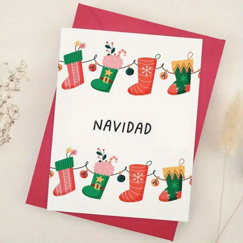 1pc Navidad Card, Christmas Card in Spanish, Xmas Gift Card,Christmas Card, Tarjeta De Navidad, Felices Fiestas, Greetings