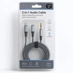 Aux Audio Cable for iPhone, 2 in 1 USB C to 3.5mm Aux Audio Lightning to 3.5mm Audio Cable Fit with iPhone 17 16 15 Plus/14/13/12/11/XR, Galaxy S24/S23/S22, Pixel 8/7/6, iPad to Car Stereo Speaker 4FT