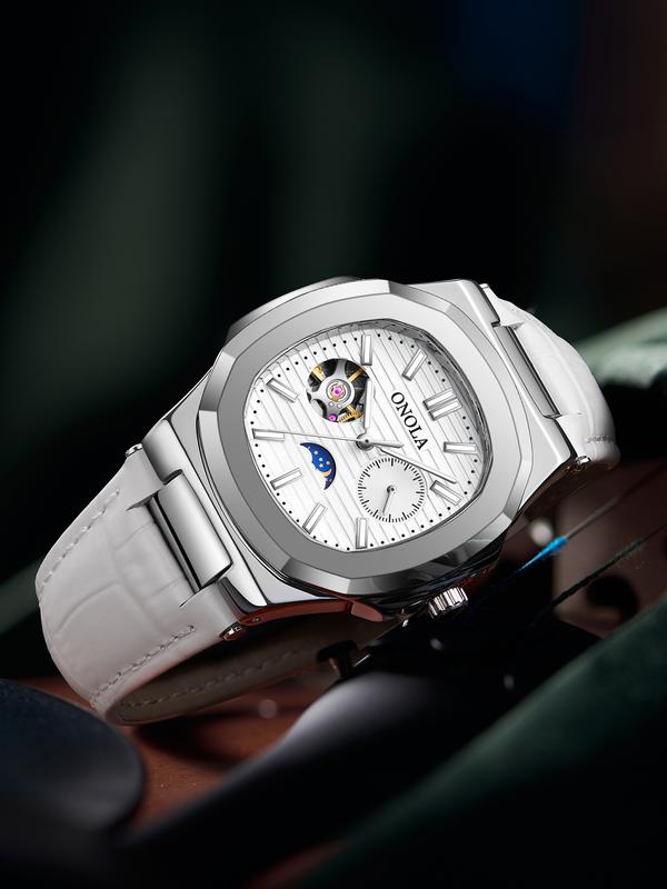 Onola Men's Fashion Business Mechanical Watch, Hollow Out Tourbillon Design, Automatic Wind-Up, 3atm Water Resistant, Fashionable Waterproof Watch, Perfect Christmas Gift